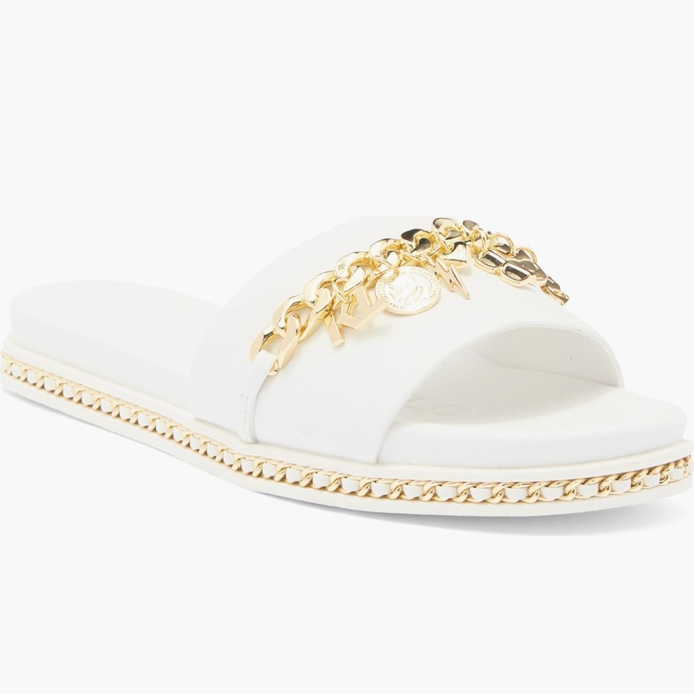 NWOT Karl Lagerfeld Basia Gold Charm Sandal/Slides Size 8.5, 10